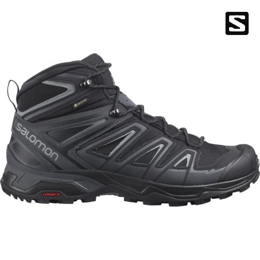 Black Salomon X Ultra 3 Wide Mid GTX Men's Hiking Boots | IE OT0435